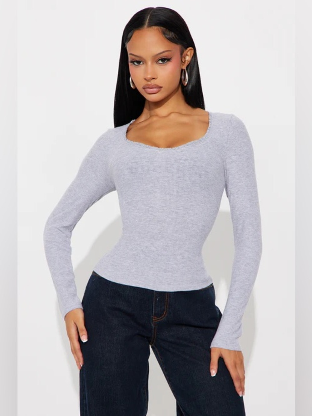 ❥𝒶𝓂𝒷𝒾𝒶𝓃𝒸ℯ: Soft Touch Scoop Neck Lace Trim Top - Heather Grey
